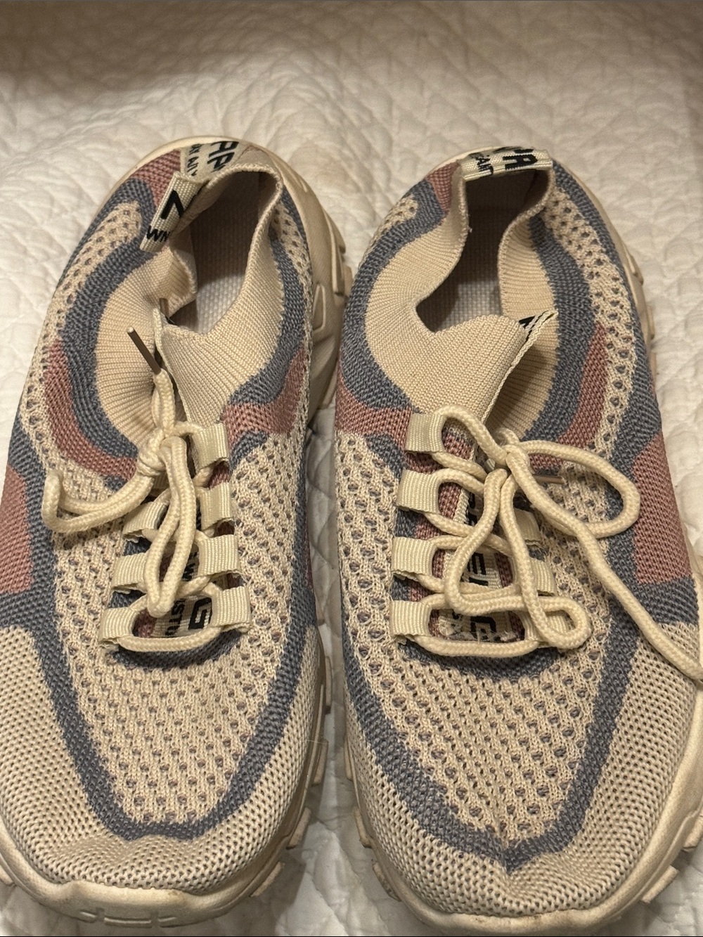 Women’s Knit Sneakers in Cream, Gray and Dusty Rose